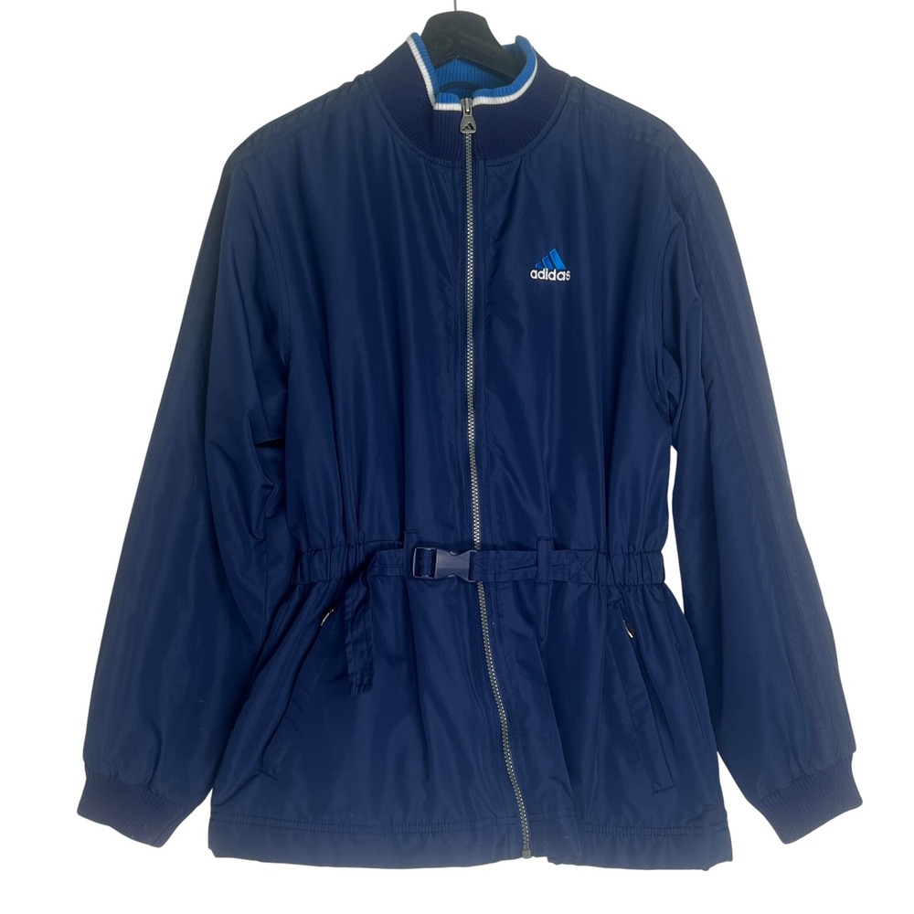 Adidas Vintage 90s Navy Blue Fleece Lined Adjustable Jacket Coat Womens Medium